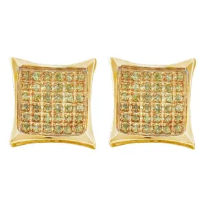 10K Yellow Gold Mens Round Color Enhanced Diamond Square Kite Cluster Earrings 1/10 Cttw