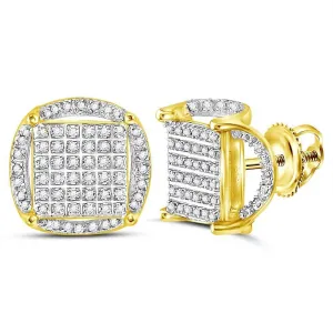 10K Yellow Gold Mens Round Diamond Circle Cluster Earrings 3/8 Cttw