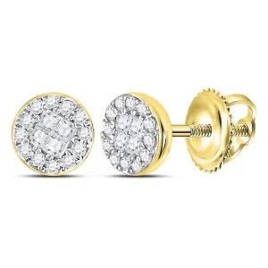 10K Yellow Gold Princess Round Diamond Soleil Cluster Earrings 1/6 Cttw