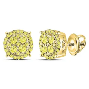 10K Yellow Gold Round Canary Diamond Concentric Cluster Stud Earrings 3/4 Cttw