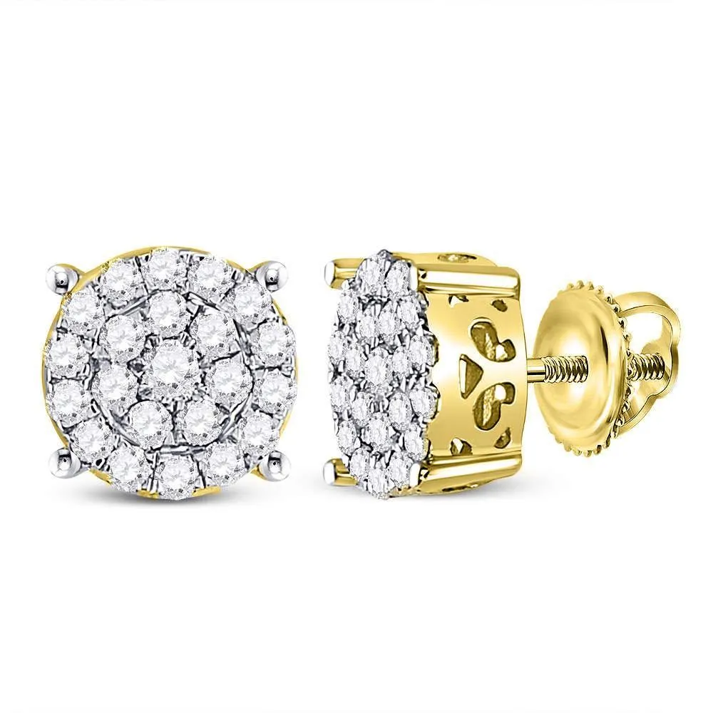10K Yellow Gold Round Diamond Cindy's Dream Cluster Earrings 1/2 Cttw