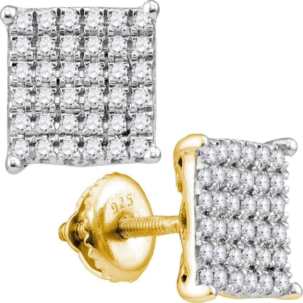 10K Yellow Gold Round Diamond Cindys Dream Square Cluster Stud Earrings 1.00 Cttw