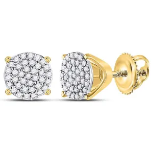 10K Yellow Gold Round Diamond Circle Cluster Stud Earrings 1/4 Cttw