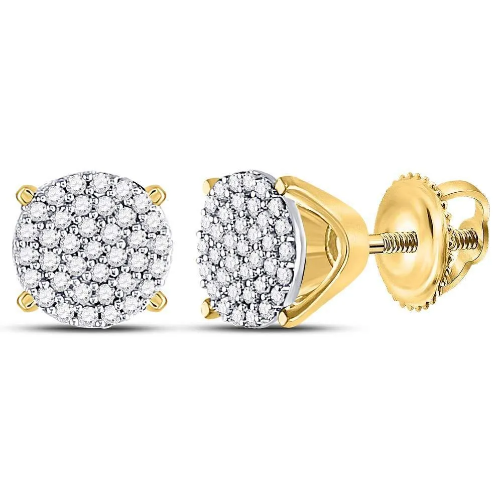 10K Yellow Gold Round Diamond Circle Cluster Stud Earrings 1/4 Cttw
