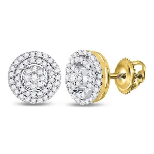 10K Yellow Gold Round Diamond Circle Frame Cluster Earrings 1/4 Cttw