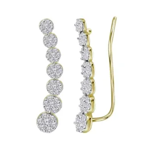10K Yellow Gold Round Diamond Cluster Climber Earrings 1/2 Cttw