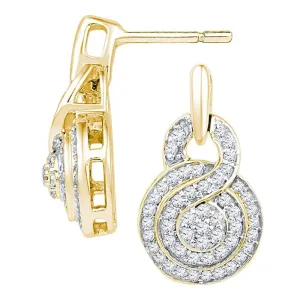 10K Yellow Gold Round Diamond Concentric Circle Cluster Earrings 1/2 Cttw