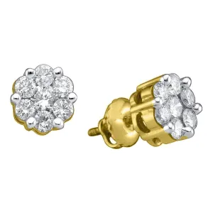 10K Yellow Gold Round Diamond Flower Cluster Stud Earrings 1/2 Cttw