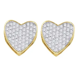 10K Yellow Gold Round Diamond Heart Cluster Earrings 1/3 Cttw