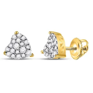 10K Yellow Gold Round Diamond Heart Cluster Earrings 1/4 Cttw