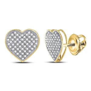 10K Yellow Gold Round Diamond Heart Cluster Screwback Earrings 1/3 Cttw
