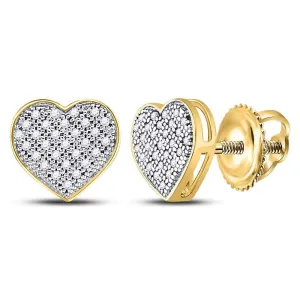10K Yellow Gold Round Diamond Heart Cluster Screwback Earrings 1/6 Cttw