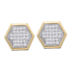 10K Yellow Gold Round Diamond Hexagon Cluster Earrings 1/5 Cttw