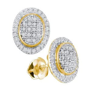 10K Yellow Gold Round Diamond Oval Frame Cluster Earrings 1/4 Cttw