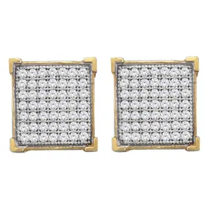10K Yellow Gold Round Diamond Square Cluster Stud Earrings 1/3 Cttw