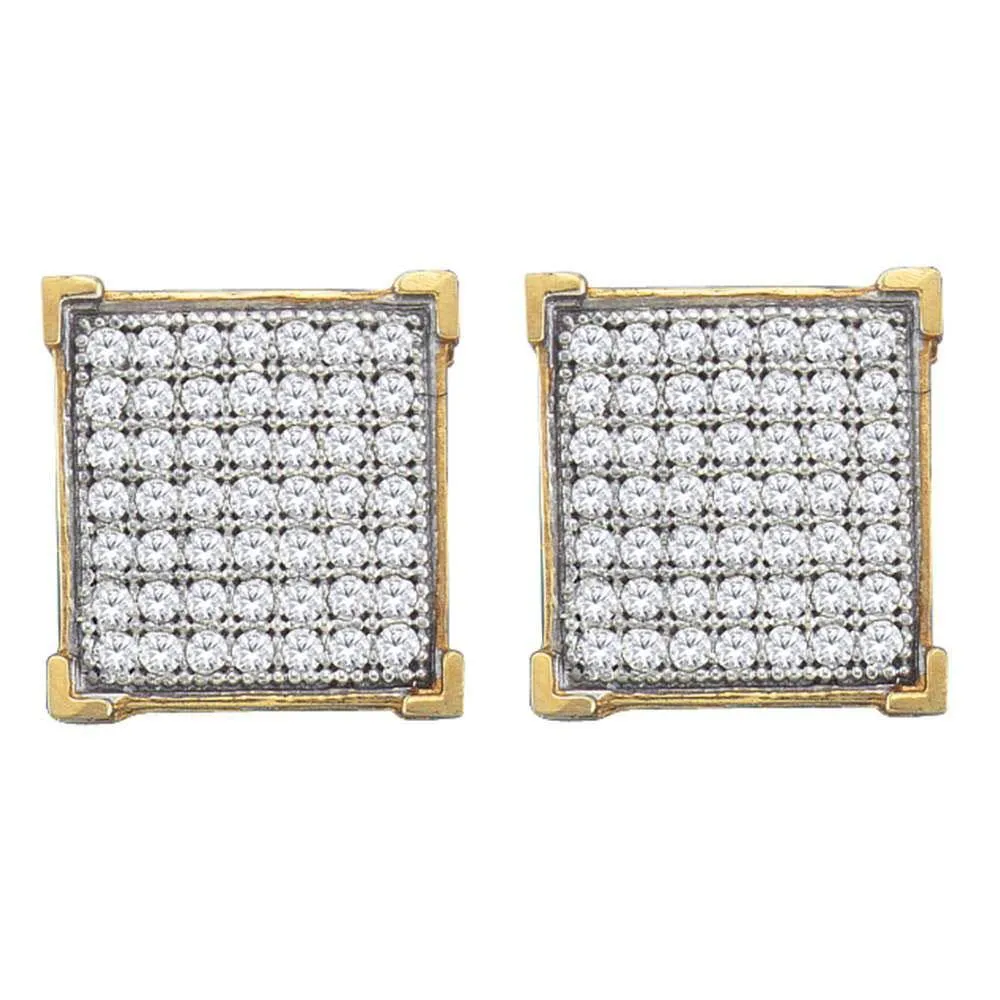 10K Yellow Gold Round Diamond Square Cluster Stud Earrings 1/3 Cttw