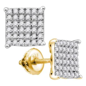 10K Yellow Gold Round Diamond Square Cluster Stud Earrings 3/4 Cttw