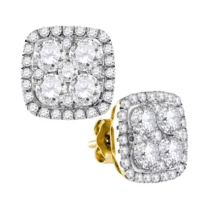 10K Yellow Gold Round Diamond Square Frame Cluster Earrings 2-5/8 Cttw