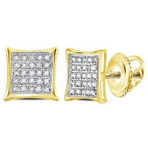 10K Yellow Gold Round Diamond Square Kite Cluster Earrings 1/6 Cttw