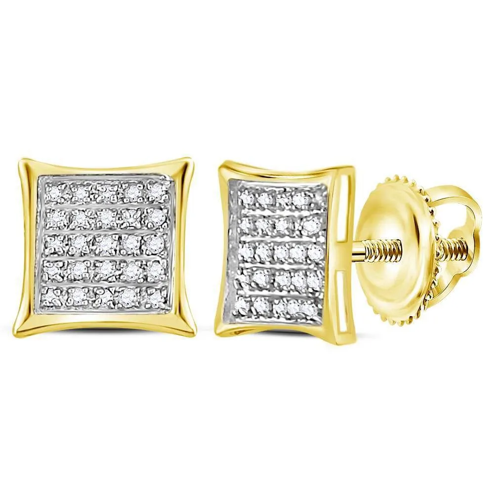 10K Yellow Gold Round Diamond Square Kite Cluster Earrings 1/6 Cttw