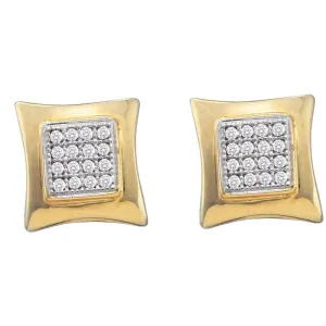 10K Yellow Gold Round Diamond Square Kite Cluster Screwback Earrings 1/10 Cttw