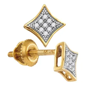 10K Yellow Gold Round Diamond Square Kite Cluster Screwback Earrings 1/20 Cttw
