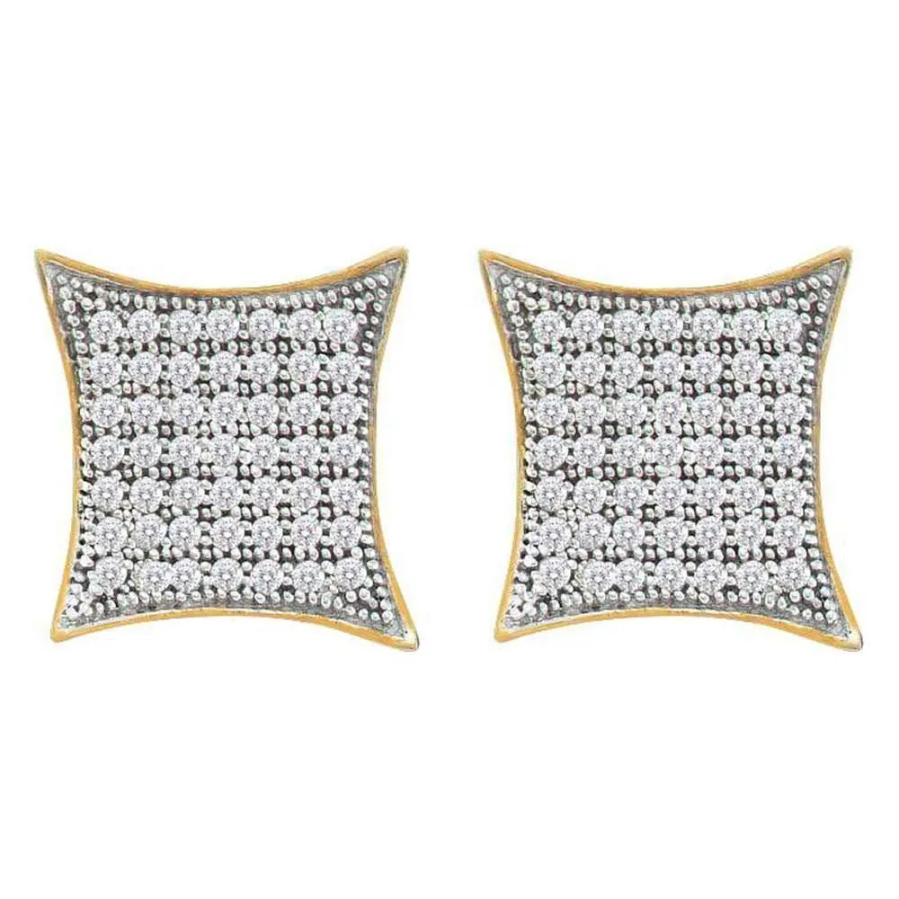10K Yellow Gold Round Diamond Square Kite Cluster Screwback Earrings 3/8 Cttw