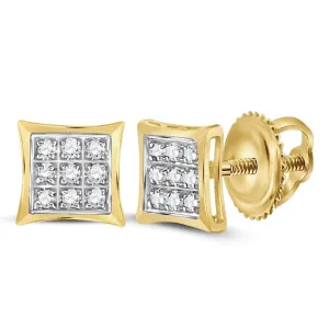 10K Yellow Gold Round Diamond Square Kite Cluster Stud Earrings 1/20 Cttw