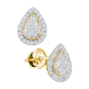 10K Yellow Gold Round Diamond Teardrop Cluster Screwback Earrings 1/5 Cttw