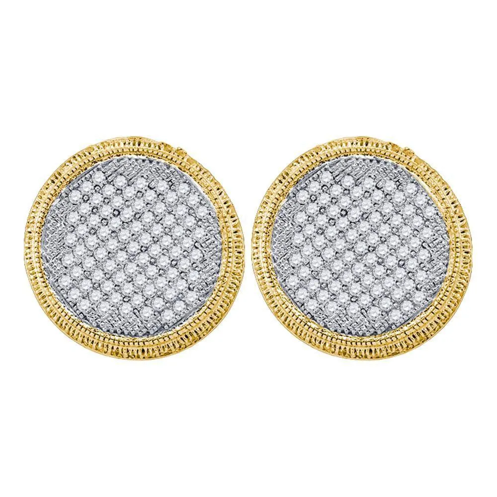 10K Yellow Gold Round Pave-set Diamond Circle Cluster Stud Earrings 1.00 Cttw