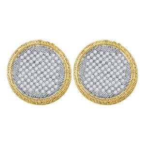 10K Yellow Gold Round Pave-set Diamond Circle Cluster Stud Earrings 1.00 Cttw