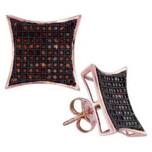 10kt Rose Gold Womens Round Red Color Enhanced Diamond Kite Cluster Earrings 1/2 Cttw