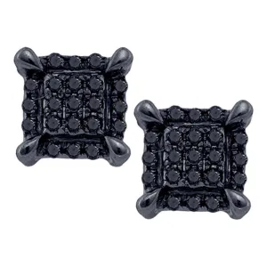 10kt White Gold Mens Round Black Color Enhanced Diamond Square Cluster Earrings 1/12 Cttw