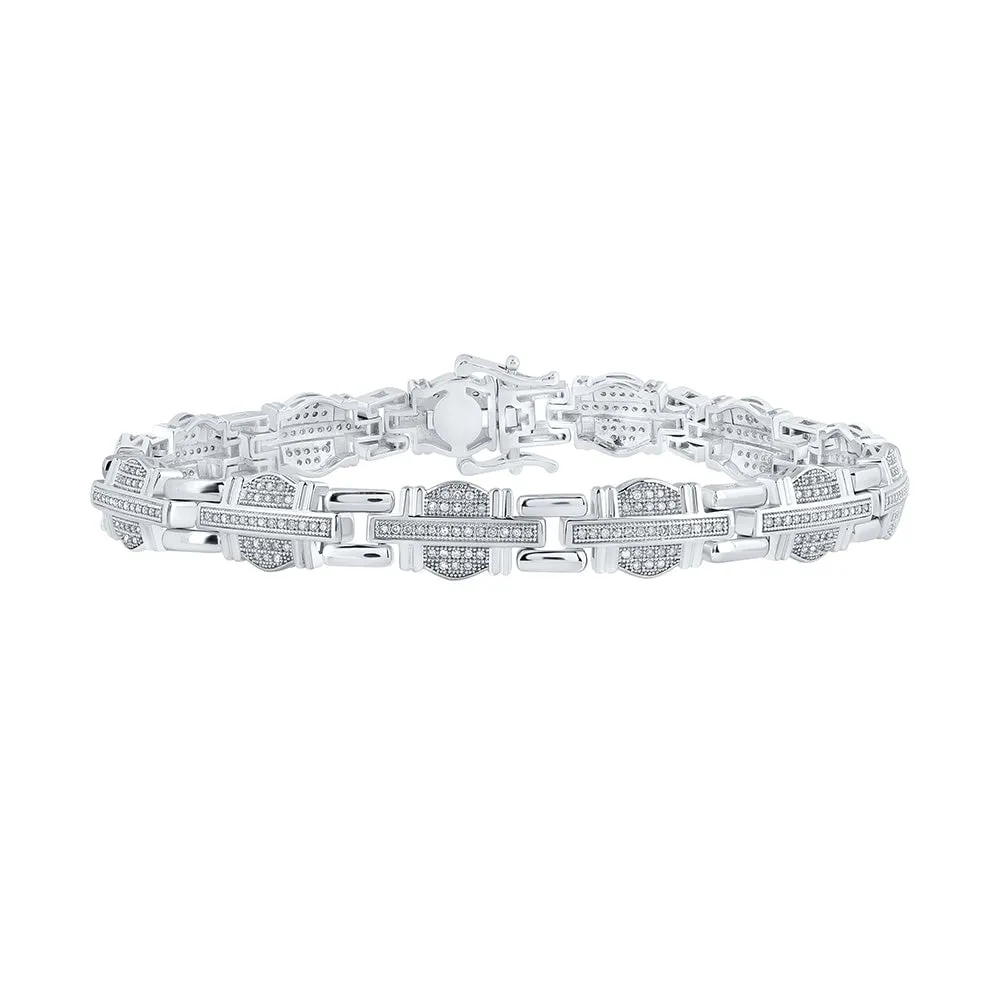 10kt White Gold Mens Round Diamond Link Bracelet 1 Cttw