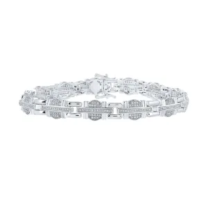 10kt White Gold Mens Round Diamond Link Bracelet 1 Cttw