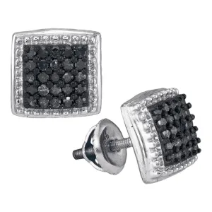 10kt White Gold Womens  Black Color Enhanced Diamond Cluster Earrings 1/2 Cttw