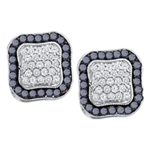 10kt White Gold Womens Round Black Color Enhanced Diamond Cluster Earrings 1.00 Cttw