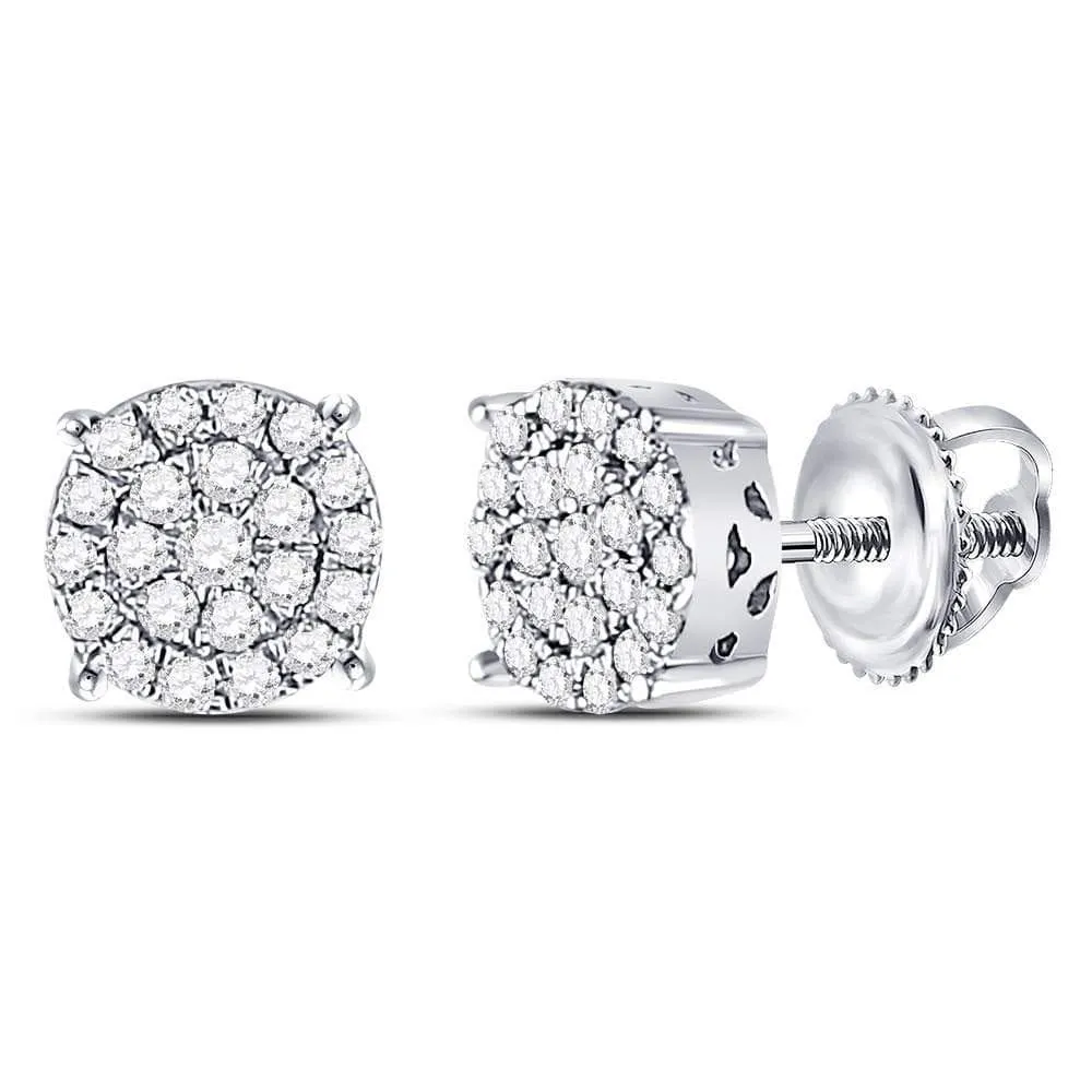 10kt White Gold Womens Round Diamond Concentric Circle Cluster Earrings 1/4 Cttw
