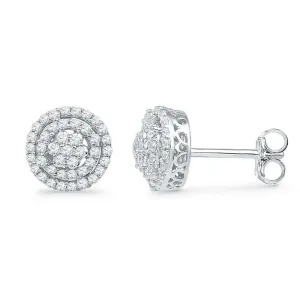 10kt White Gold Womens Round Diamond Concentric Cluster Screwback Earrings 1/2 Cttw