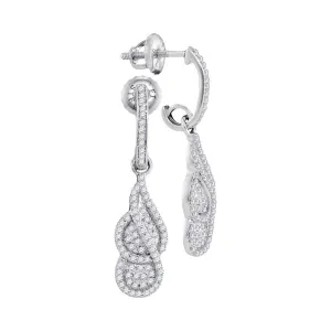 10kt White Gold Womens Round Diamond Dangle Cluster Screwback Earrings 3/8 Cttw