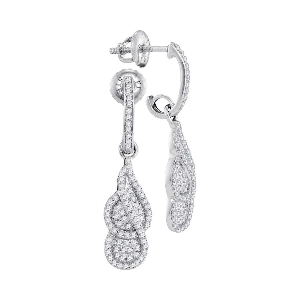 10kt White Gold Womens Round Diamond Dangle Cluster Screwback Earrings 3/8 Cttw