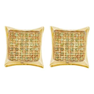 10kt Yellow Gold Mens Round Color Enhanced Diamond Square Kite Cluster Earrings 1/10 Cttw
