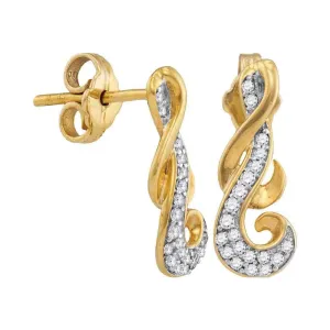 10kt Yellow Gold Womens Round Diamond Cluster Curled Screwback Earrings 1/6 Cttw