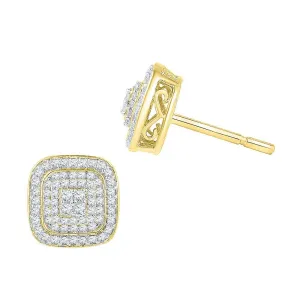 10kt Yellow Gold Womens Round Diamond Cluster Frame Square Screwback Earrings 5/8 Cttw
