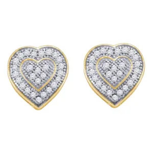 10kt Yellow Gold Womens Round Diamond Heart Cluster Earrings 1/6 Cttw