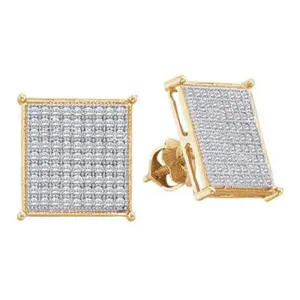 10kt Yellow Gold Womens Round Diamond Square Cluster Screwback Earrings 1/2 Cttw