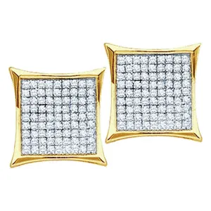 10kt Yellow Gold Womens Round Diamond Square Kite Cluster Earrings 1/2 Cttw