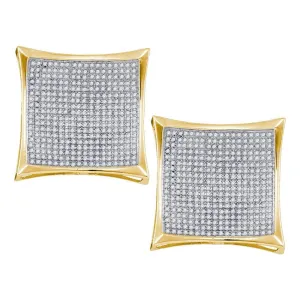 10kt Yellow Gold Womens Round Diamond Square Kite Cluster Screwback Earrings 2.00 Cttw