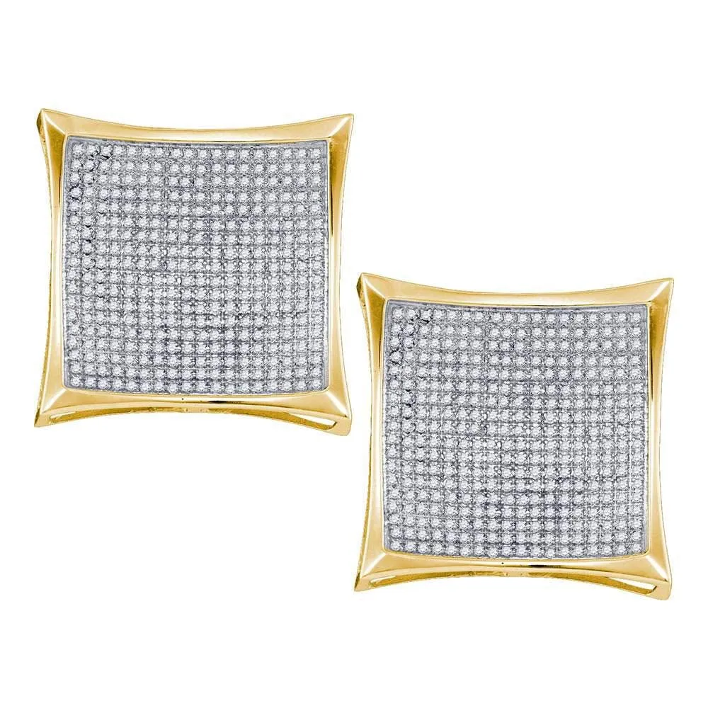 10kt Yellow Gold Womens Round Diamond Square Kite Cluster Screwback Earrings 2.00 Cttw