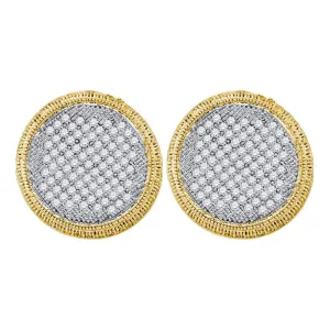 10kt Yellow Gold Womens Round Pave-set Diamond Circle Cluster Stud Earrings 1.00 Cttw